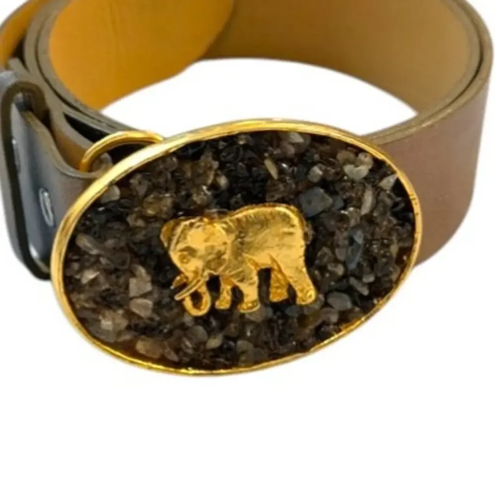 Swanky Belts Elephant Stone Buckle Leather Belt Medium 33-37